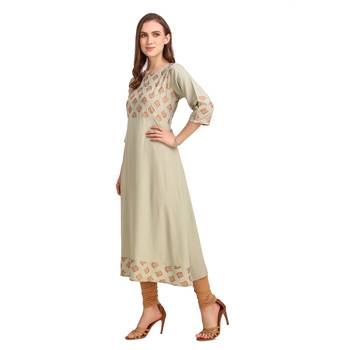 SWAGG INDIA Wear Poly Crepe Foil A- Line Light Olive Color kurta kurti 4