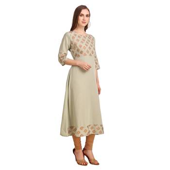 SWAGG INDIA Wear Poly Crepe Foil A- Line Light Olive Color kurta kurti 1