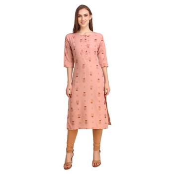SWAGG INDIA Wear Crepe Foil Straight Cut Light Peach Kurta Kurti 1