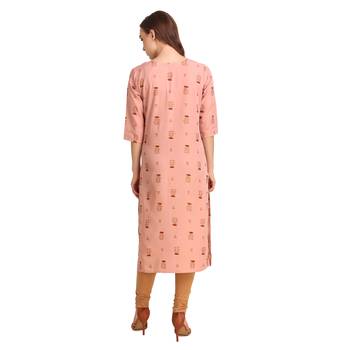 SWAGG INDIA Wear Crepe Foil Straight Cut Light Peach Kurta Kurti 2