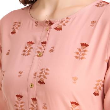 SWAGG INDIA Wear Crepe Foil Straight Cut Light Peach Kurta Kurti 3