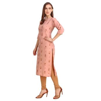 SWAGG INDIA Wear Crepe Foil Straight Cut Light Peach Kurta Kurti 4