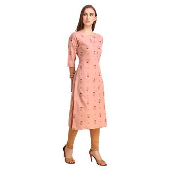 SWAGG INDIA Wear Crepe Foil Straight Cut Light Peach Kurta Kurti 5