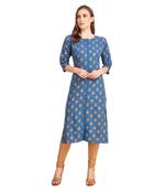 SWAGG INDIA Wear Crepe Foil Straight Cut Blue Kurta Kurti