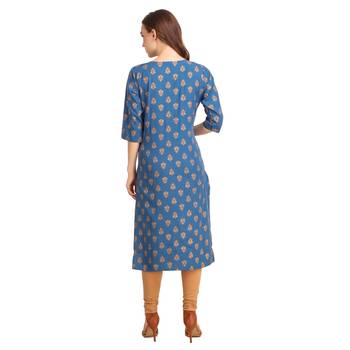 SWAGG INDIA Wear Crepe Foil Straight Cut Blue Kurta Kurti 2