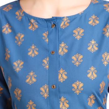SWAGG INDIA Wear Crepe Foil Straight Cut Blue Kurta Kurti 3