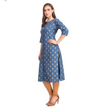 SWAGG INDIA Wear Crepe Foil Straight Cut Blue Kurta Kurti 4