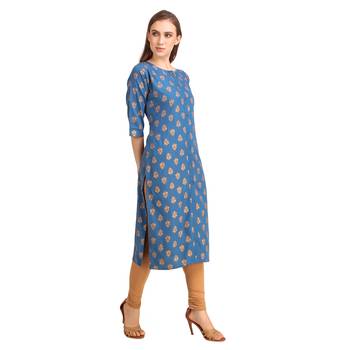 SWAGG INDIA Wear Crepe Foil Straight Cut Blue Kurta Kurti 5