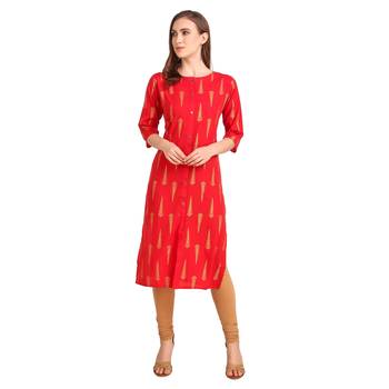 SWAGG INDIA Wear Crepe Foil Straight Cut Red Kurta Kurti 1