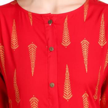 SWAGG INDIA Wear Crepe Foil Straight Cut Red Kurta Kurti 3