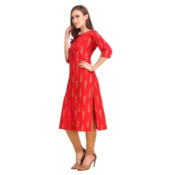 SWAGG INDIA Wear Crepe Foil Straight Cut Red Kurta Kurti 4