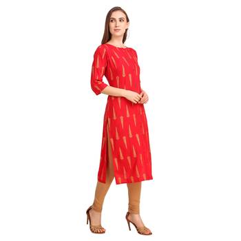 SWAGG INDIA Wear Crepe Foil Straight Cut Red Kurta Kurti 5