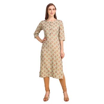 SWAGG INDIA Wear Crepe Foil Straight Cut Light Olive Kurta Kurti 1