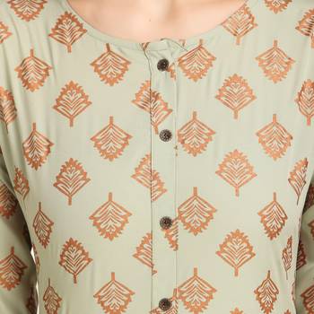 SWAGG INDIA Wear Crepe Foil Straight Cut Light Olive Kurta Kurti 3