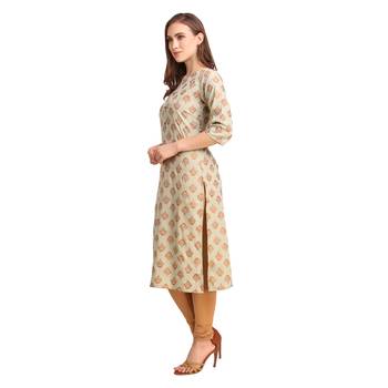 SWAGG INDIA Wear Crepe Foil Straight Cut Light Olive Kurta Kurti 4