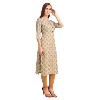 SWAGG INDIA Wear Crepe Foil Straight Cut Light Olive Kurta Kurti 5