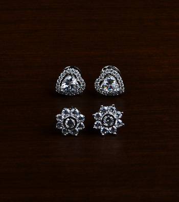 Rhodium Plated Two Pairs of American Diamons Studs 216ED420 1