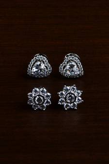 Rhodium Plated Two Pairs of American Diamons Studs 216ED420