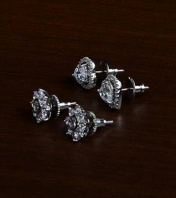 Rhodium Plated Two Pairs of American Diamons Studs 216ED420 2
