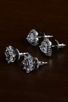 Rhodium Plated Two Pairs of American Diamons Studs 216ED420