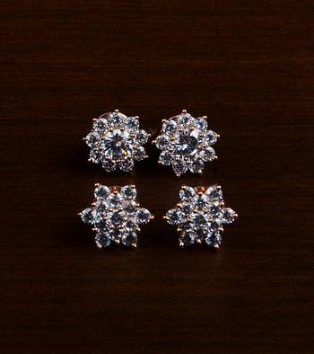 Rose Gold Plated Two Pairs of American Diamond Studs 216ED421 1