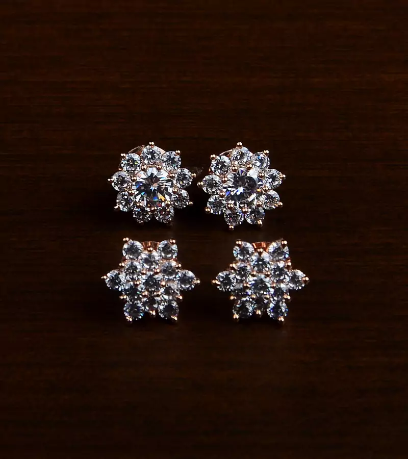 Rose Gold Plated Two Pairs of American Diamond Studs 216ED421