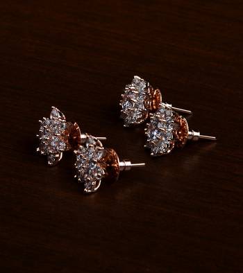 Rose Gold Plated Two Pairs of American Diamond Studs 216ED421 2