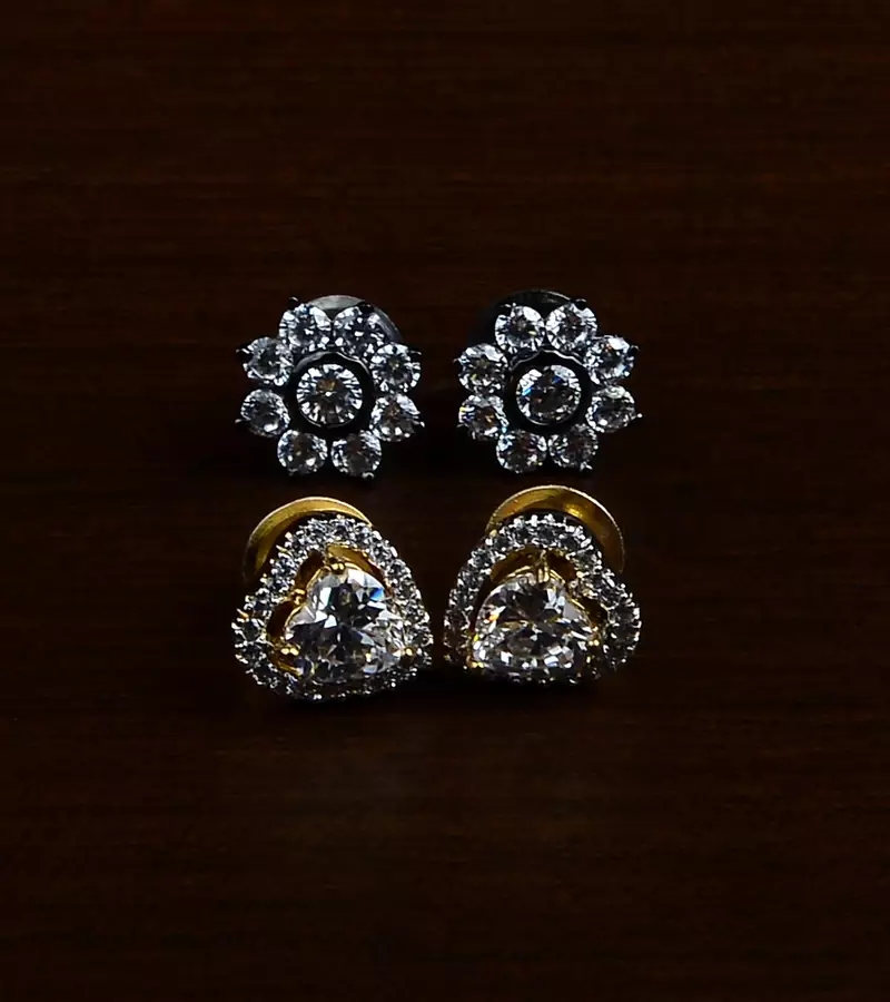 Gold and Black Gold Plated Two Pairs of American Diamond Studs 216ED422