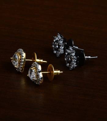 Gold and Black Gold Plated Two Pairs of American Diamond Studs 216ED422 2