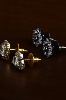 Gold and Black Gold Plated Two Pairs of American Diamond Studs 216ED422