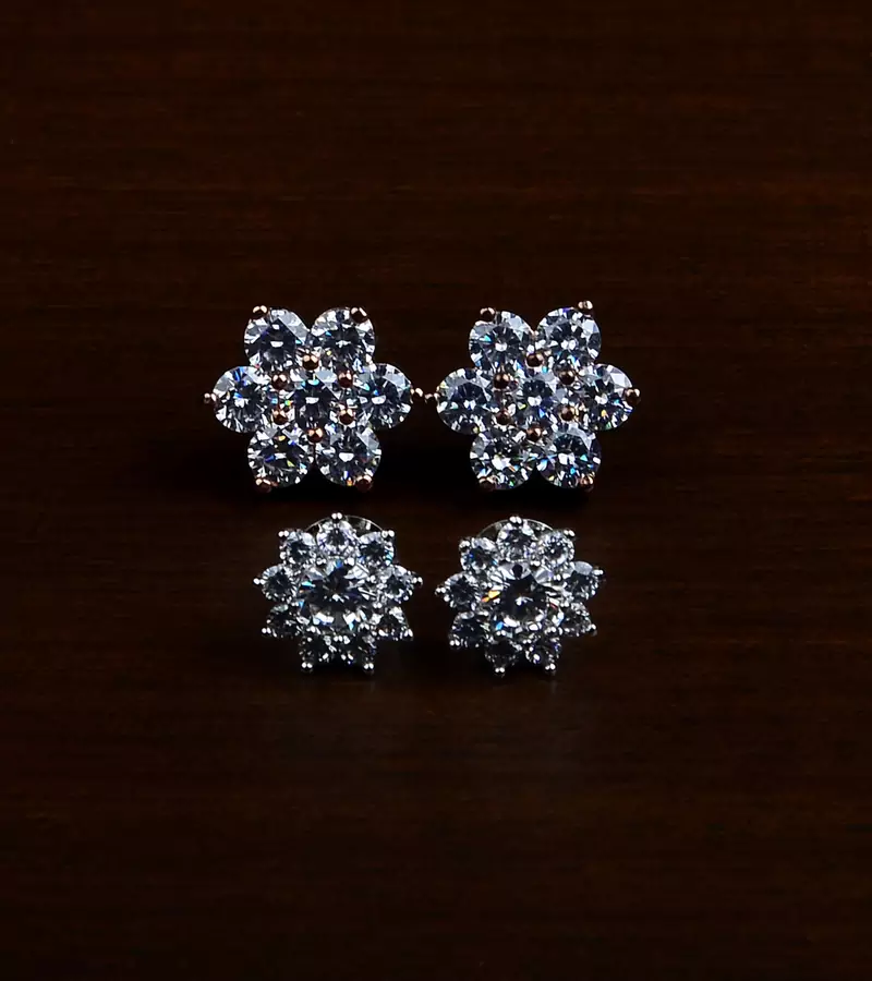 Rhodium and Rose Plated Two Pairs of American Diamons Studs 216ED423