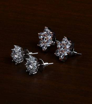 Rhodium and Rose Plated Two Pairs of American Diamons Studs 216ED423 2