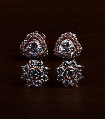 Rose Gold Plated Two Pairs of American Diamond Studs 216ED425 1