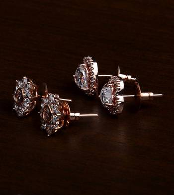 Rose Gold Plated Two Pairs of American Diamond Studs 216ED425 2