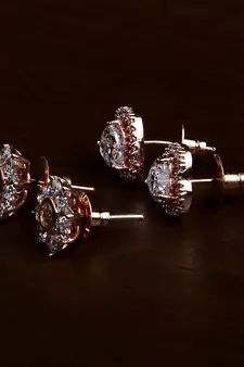 Rose Gold Plated Two Pairs of American Diamond Studs 216ED425