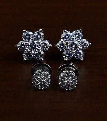 Rhodium Plated Two Pairs of American Diamons Studs 216ED426 1
