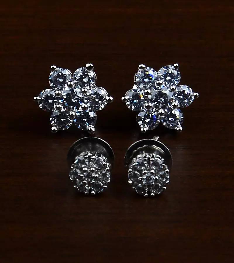 Rhodium Plated Two Pairs of American Diamons Studs 216ED426