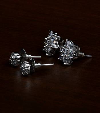 Rhodium Plated Two Pairs of American Diamons Studs 216ED426 2