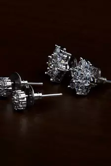 Rhodium Plated Two Pairs of American Diamons Studs 216ED426