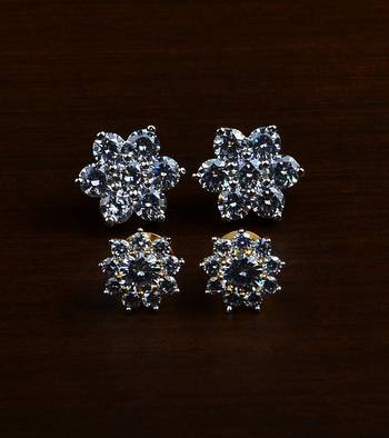 Gold Plated Two Pairs of American Diamond Studs 216ED427 1