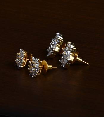 Gold Plated Two Pairs of American Diamond Studs 216ED427 2