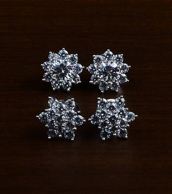 Rhodium Plated Two Pairs of American Diamond Studs 216ED428 1