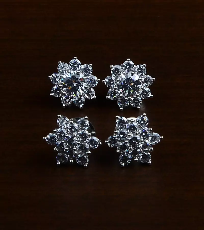 Rhodium Plated Two Pairs of American Diamond Studs 216ED428
