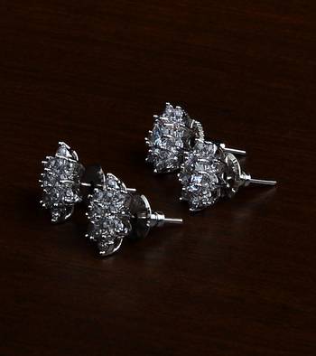 Rhodium Plated Two Pairs of American Diamond Studs 216ED428 2