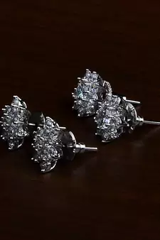 Rhodium Plated Two Pairs of American Diamond Studs 216ED428