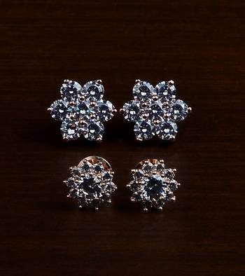Rose Gold Plated Two Pairs of American Diamond Studs 216ED429 1