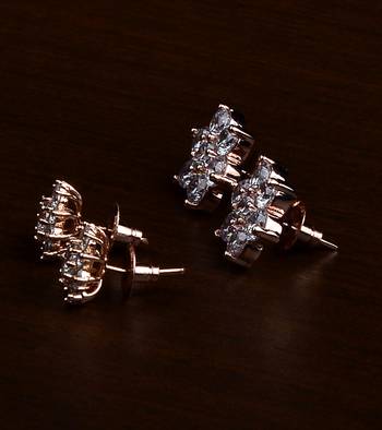 Rose Gold Plated Two Pairs of American Diamond Studs 216ED429 2