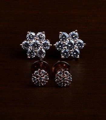Rose Gold Plated Two Pairs of American Diamond Studs 216ED430 1