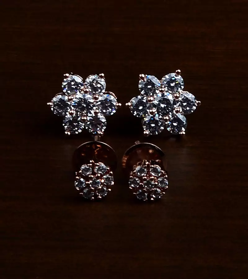 Rose Gold Plated Two Pairs of American Diamond Studs 216ED430