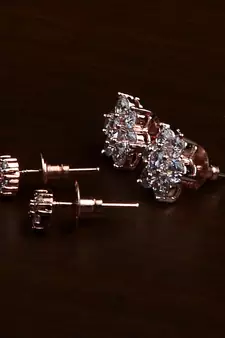 Rose Gold Plated Two Pairs of American Diamond Studs 216ED430